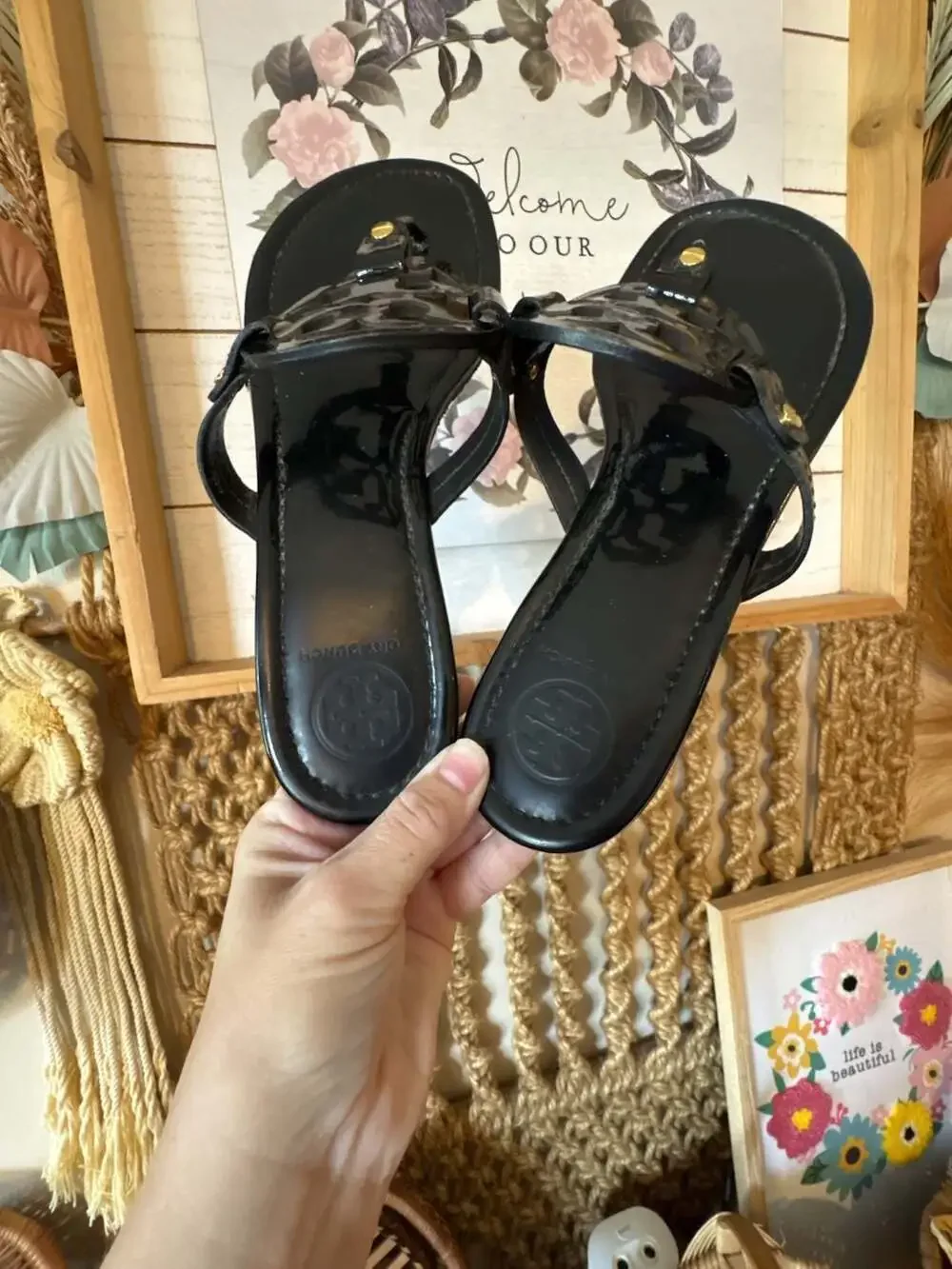 Tory Burch Classic Miller Patent Leather Black Sandals